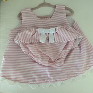The Beaufort Bonnet Company Pink and White Striped Dress with Matching Bloomers